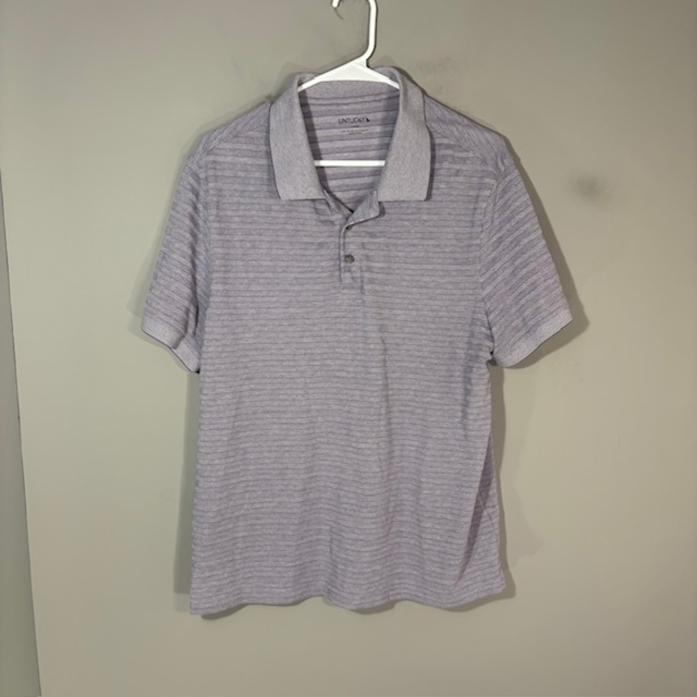 UNTUCKit Lucca Polo Shirt Mens L Purple Striped Knit Cotton Blend Casual Top